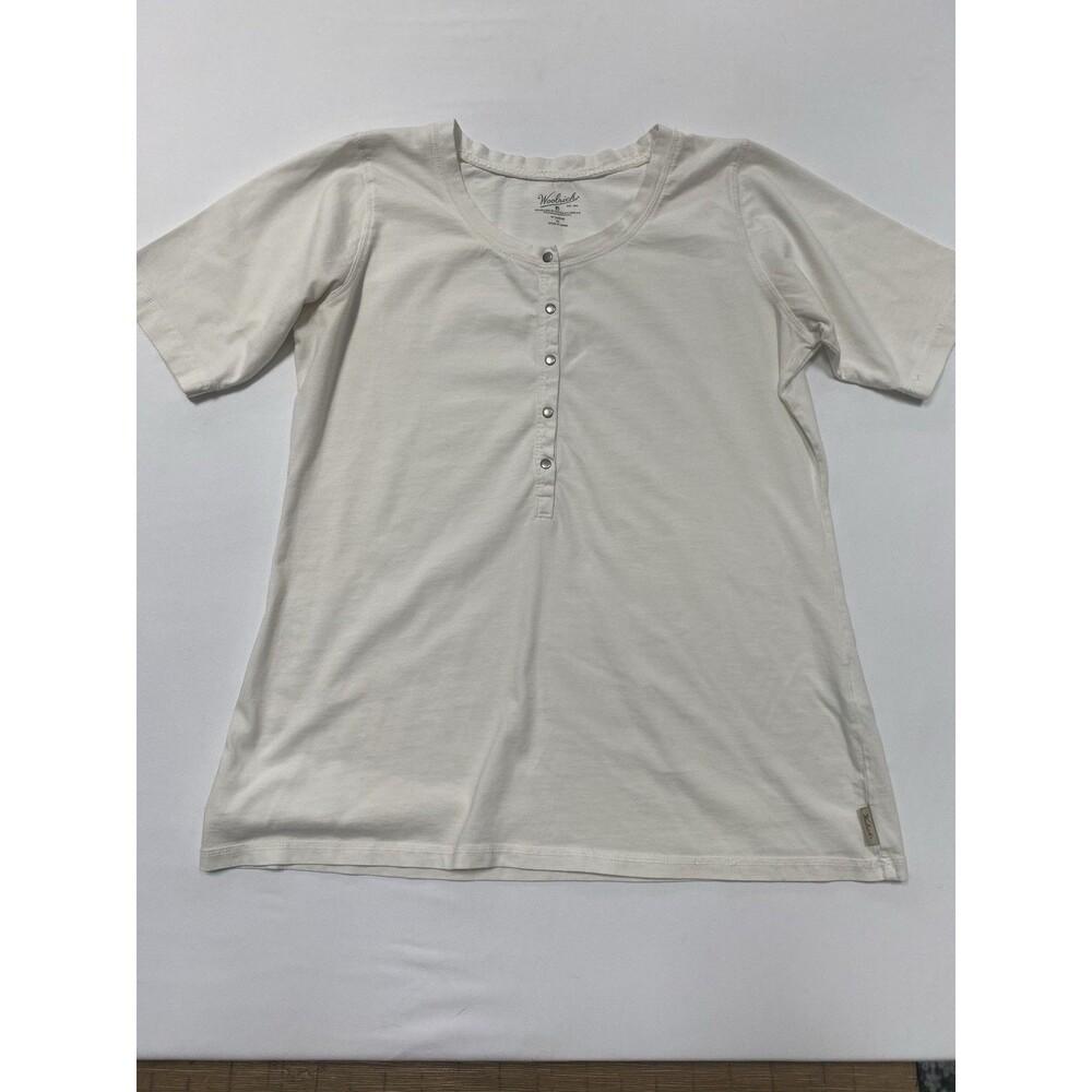 Woolrich Women XL Cream Henley Short Sleeve Shirt Gorpcore Tee